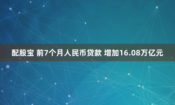 配股宝 前7个月人民币贷款 增加16.08万亿元
